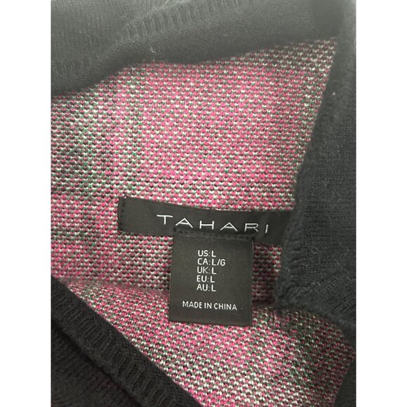 Tahari Womens Plaid Pink & Black High Neck Sweater Rayon/Viscose Blend Large - Picture 3 of 8